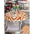 thumbnail image 5 of Outdoor Tablecloths with Umbrella Hole & Zipper, Orange White Geometric Round Tablecloth 54 Inch, Modern Abstract Art Waterproof Table Cloth, Patio/Pool/Picnic Table Covers, 5 of 8