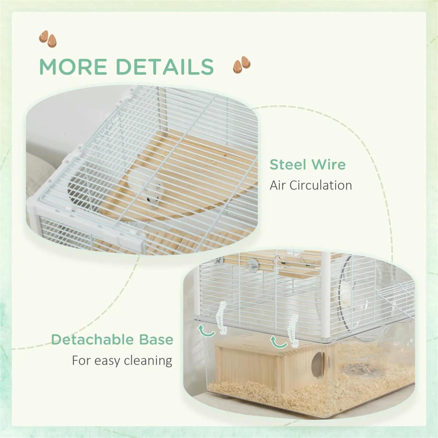 Kadyn 23" Large Hamster Cage, Gerbil Cage with Deep Bottom, Exercise Wheel, Food Dish, Small Animal Habitats for Syrian Gerbil, White