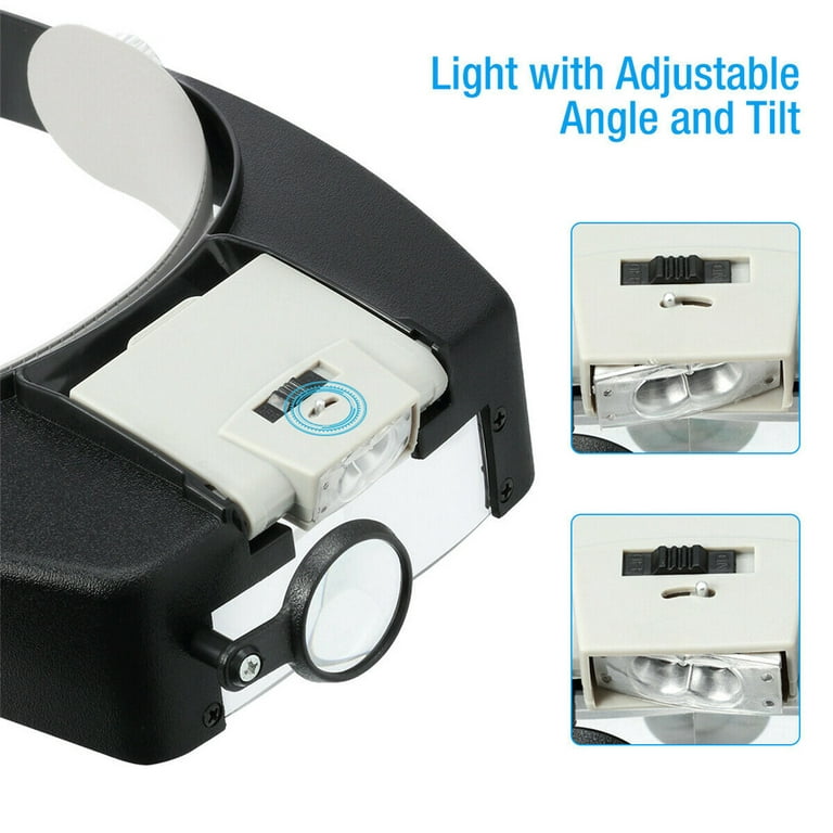 Headband Magnifier LED Light Head Magnifying Glass Visor Jeweler