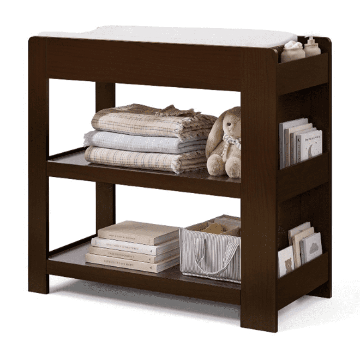 Delta Children Emmie Changing Table with Bookcase Storage, Walnut