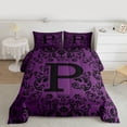 thumbnail image 2 of Homewish Bohemian Damask Print Bedding Comforter Set, Purple Hippie Damask Floral Twin Comforter Sets, Vintage Letter P Reversible Bedding Set, Ultra Soft Bedroom Decor, 2 Pieces, 2 of 8