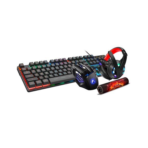 4Pcs/Set IMICE Gaming Keyboard Ergonomic RGB Backlight Plug Play Computer Accessories Wired Keyboard USB Mouse Pad Headset Kit for Home - A