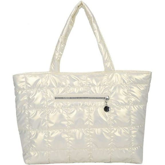 CoCopeaunt Large Quilted Tote Bag with Zip for Women Lightweight Winter Down Cotton Padded Plaid Shoulder Bags Down Padding Handbags with 2 inner Pockets and an Outer Zip Pocket