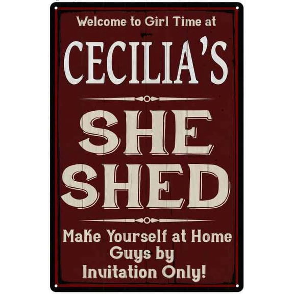 CECILIA'S She Shed Red Sign Lady Cave 8 x 12 High Gloss Metal 208120088321