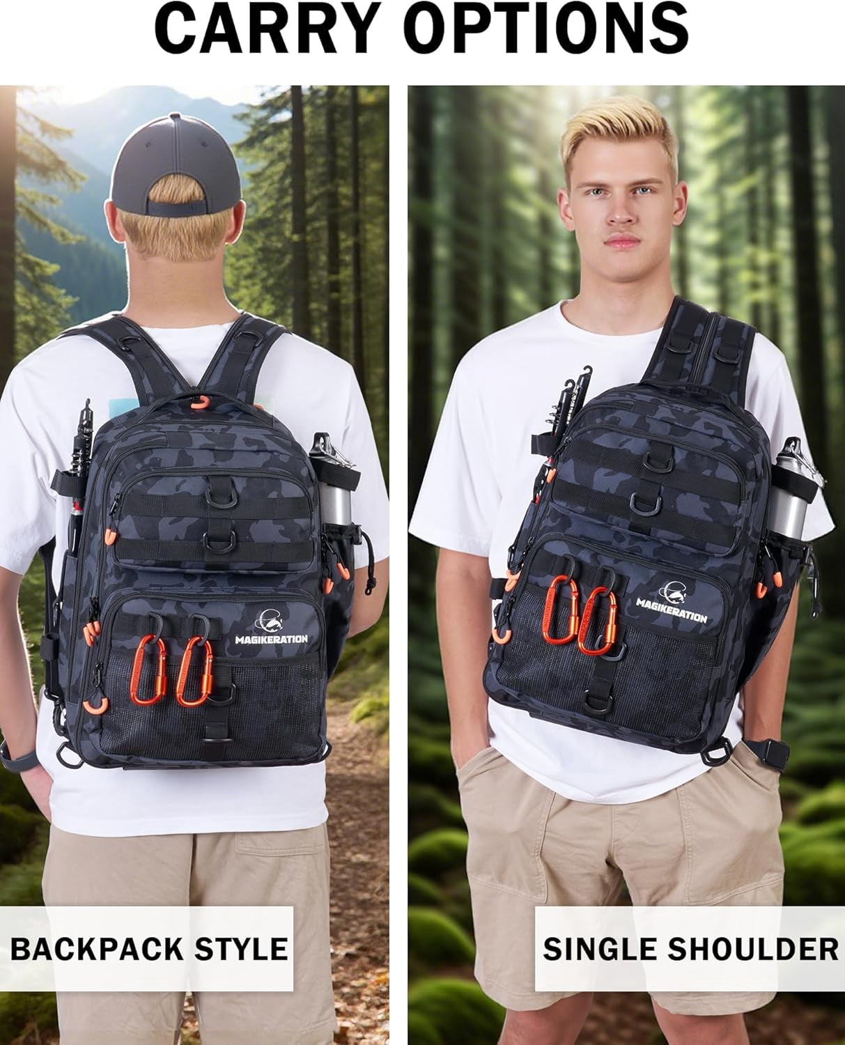 Fishing Backpack with Tackle Box,900D Oxford Water-Resistant Gear with Rod Holder, Fishing Gifts for Men with Lures, Pliers, Lip Gripper