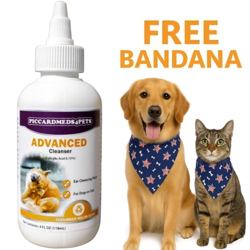 Piccardmeds4pets Advanced Ear Cleansing Solution 4oz Salicylic Acid Aloe Dogs Cats   FREE Bandana!
