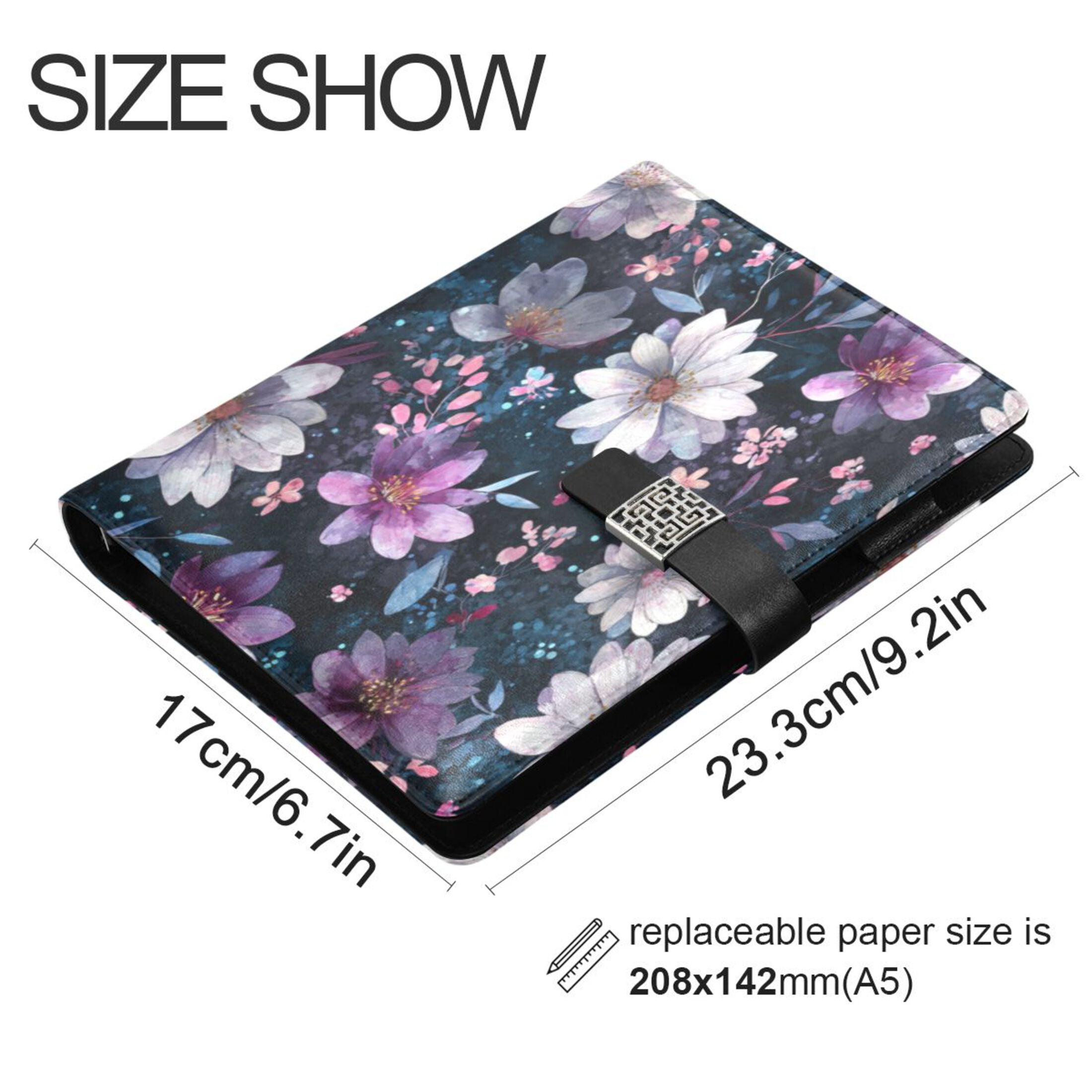 Leather Planner Leather Notebook Notebook Journal Binder Design Pen Pocket Design Convenient for Storage Purple Flowers