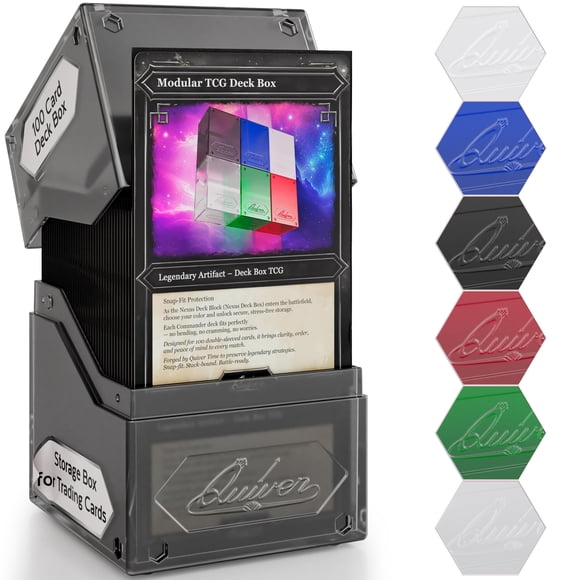 Quiver Time 360° Modular Nexus DeckBlock - Durable Stackable MTG Deck Box for Commander fits 100+ Cards | Stylish 100 Card Deck Box MTG | Interchangeable TCG Decks Boxes (1 pcs, Black)