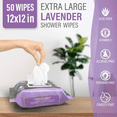 thumbnail image 2 of Showerless Body Wipes for Women Deodorant Wipes Women - 50 XL 12"x12" Lavender Rinse-Free Body Wipes - Rinse Free Face Wipes Deodorant Wipes for Gym Travel Camping Shower Adult Bathing Wipes, 2 of 6