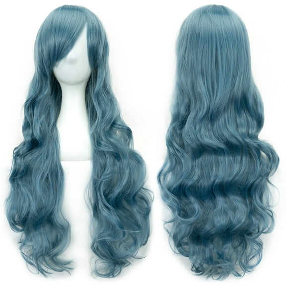 XmhyTop Spiral Curly Long Wig, 32" (80cm) Length, Perfect for Cosplay Costumes, Blue-Gray