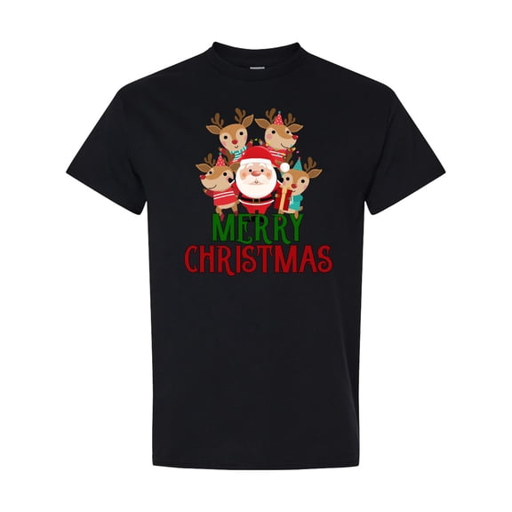 Inktastic Merry Christmas Santa Reindeer T-Shirt