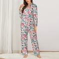 thumbnail image 3 of Wukai Flower Leaves Print Women's Pajama Set - Soft Long Sleeve Sleepwear for Comfort and Style-, 3 of 9
