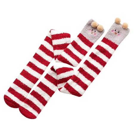 

Womens Thigh High Socks Womwn Coral Sock Over The Knee Thicken Warm Sleeping Towel Striped Sock