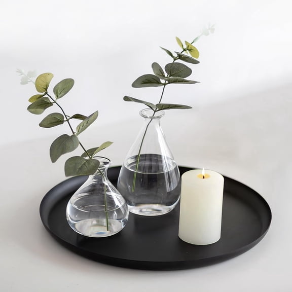 Hanobe Candle Tray 11 inches Black Metal Centerpieces for Tables Candle Holders Round Tray for Home Decorative Moderrn Candle Plate