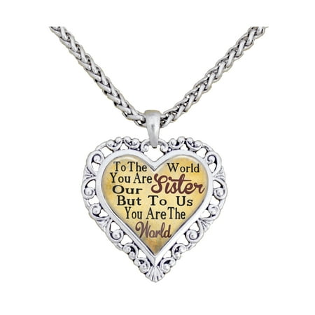 Sister You Are The World To Us Silver Chain Necklace Heart (Best Burger Chains In The Us)