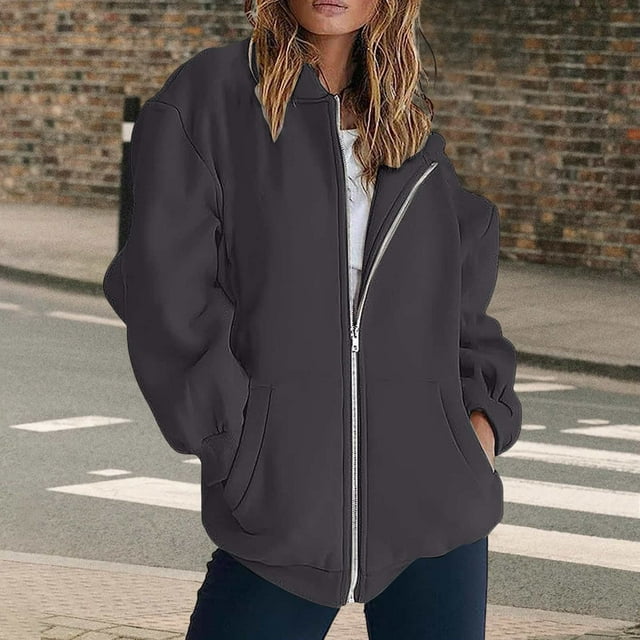 IMENGL Sweatshirt jacket long sleeve solid color, Gray 3XL, Size M-3XL