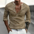 thumbnail image 2 of RYDCOT Men's Casual Striped Long Sleeved Round Neck Half Button Pullover with Pocket Top Khaki, 2 of 8