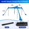 thumbnail image 2 of Beach Canopy Beach Tent UPF50+ 10x10 FT Easy to Setup Extra Windproof Rope Sun Shelter Beach Shade Canopy with 4 Stability Poles Outdoor Shade for Beach Camping Family, 2 of 6
