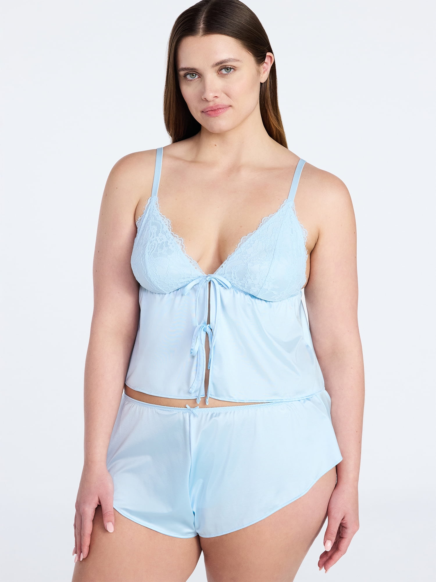 Joyspun Women's Bridal Lace Satin Cami and Shorts Set, 2-Piece, Sizes XS-XXXL