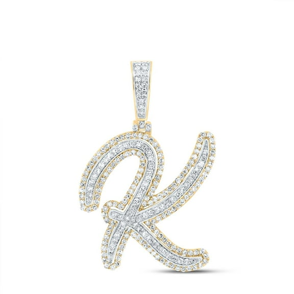 10K Yellow Gold Real Diamond Italic Font Slanted Letter Initial K Pendant 1 CT