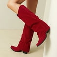 thumbnail image 2 of Fold over Knee High Boots for Women 2025 Fashion Suede Pointed Toe Cover Heeled Slouchy Wide Calf Cowboy Riding Tall Boots Red Size 8.5, 2 of 7