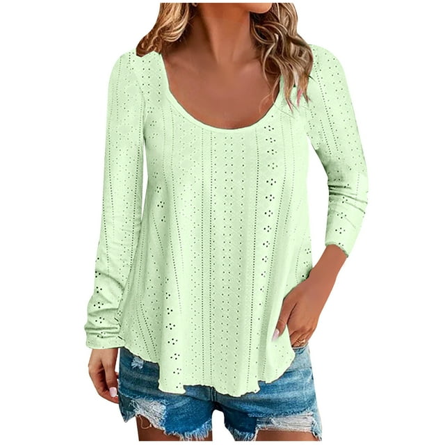 AherBiu Hauts Boho pour Femmes Manches Longues Col Rond Blouse Tunique à Col Troué à Porter avec des Leggings