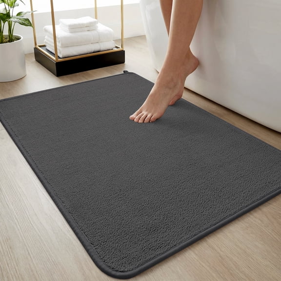 SIXHOME Knitted Loop Plush Bath Mat Soft Absorbent 17"x24" Bathroom Rug with Non-Slip Backing Quick Dry Machine Washable Bath Rug Dark Gray