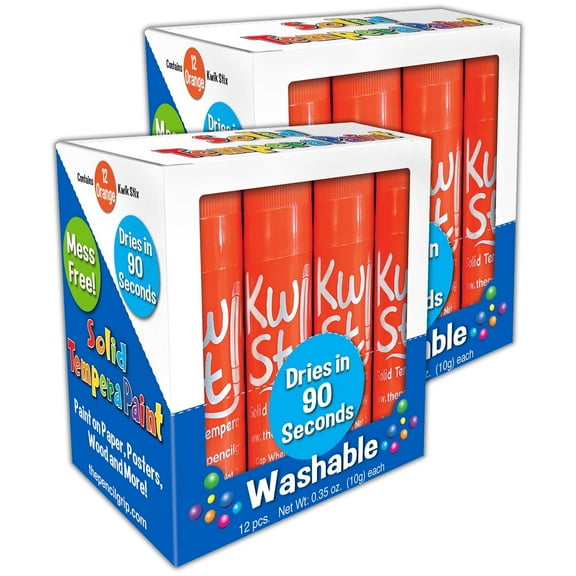 Kwik Stix Tempera Paint Sticks, Single Color Pack, Orange, 12 per Pack, 2 Packs
