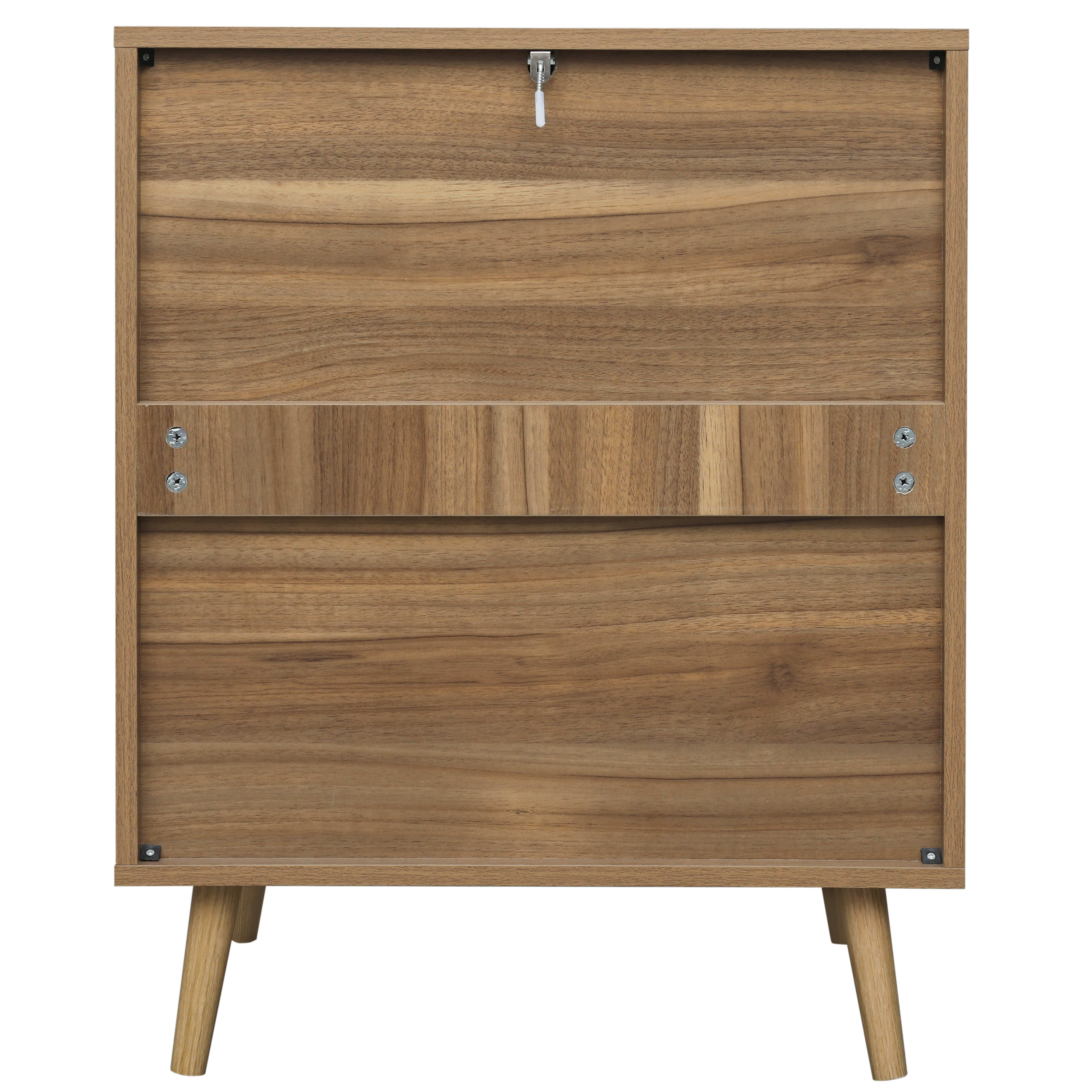 Aukfa 3 Drawer Tall Dresser Nightstand with Rattan Storage Drawer for Bedroom Living Room, Walnut