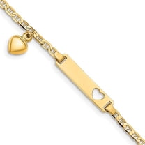 Primal Gold 14 Karat Yellow Gold Cut-out Heart with Dangling Heart Children's Anchor Link ID Bracelet
