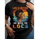 thumbnail image 1 of Camiseta morada vibrante "La vida es mejor con rastas" - Camiseta informal de manga corta y cuello redondo para mujer, transpirable, perfecta para primavera y verano. Para adultos, hombres, mujeres, a, 1 of 5