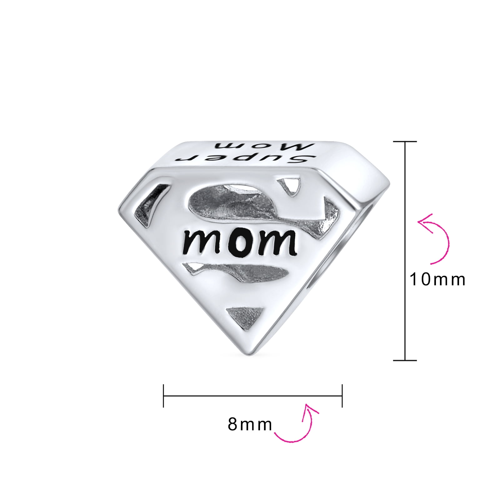 Mothers Day Diamond Shape Saying Word SUPER MOM Charm Bead for