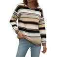 thumbnail image 4 of hirigin Women's Casual Sweater Crew Neck Long Sleeve Contrast Stripe Loose Jumper Pullover Knitwear, 4 of 8