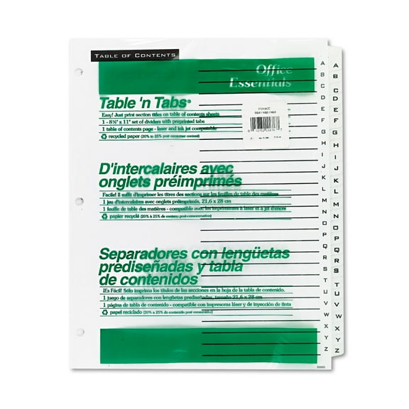 Office Essentials Table & Tabs Dividers with White Tabs, "A-Z" Tab, 1 Set (11676)