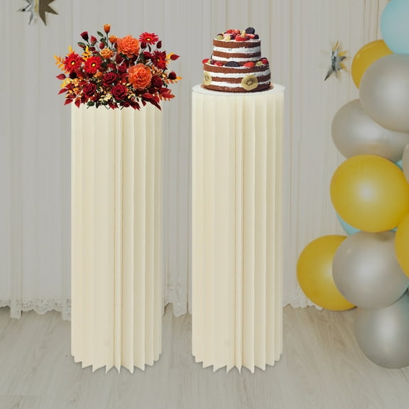 Cylinder Flowers Stand, Modern White Columns Display 2-piece Foldable Cardboard Centerpiece Display, 2* Cardboard Flower Stands