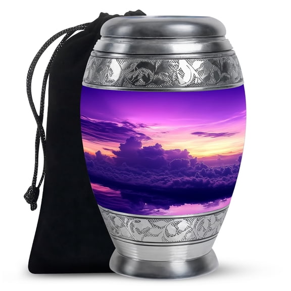 Purple Cloud Large Urns For Human Ashes Adult Women & Men - Cremation Urn For Adult Female Mom - Decorative Memorial Ashes - 10 Inch