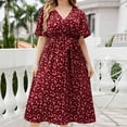 thumbnail image 2 of DJskiyers Summer Midi Dresses For Women Floral Plus Size Dresses V Neck Sundress Fashion Empire Waist Dress Short Sleeve Boho Dress, 2 of 8