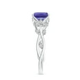 thumbnail image 4 of Vine Art Leaf Style Moissanite Ring Cushion Cut Tanzanite Engagement Ring in Sterling Silver/ White Gold Plated Engraved Promise Wedding Band Ring December Birthstone Jewelry, Ring Size 5, 4 of 8