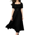 thumbnail image 2 of KICILVS Medieval Dress Women Solid Color Puff Sleeve Maxi Gown Ruched Bust Lace Up Waist A Line Renaissance Party Dress Black, 2 of 9
