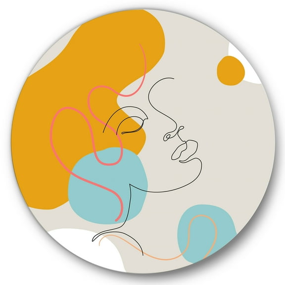 Designart 'Minimal Portrait of Female Face Drawn With One Line I' Modern Circle Metal Wall Art 36x36 - Disc of 36