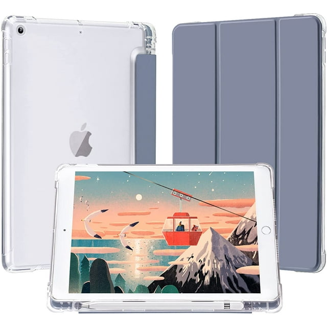 Compatible for iPad Pro 12.9 Case(2021) iPad Case with Pencil Holder, Soft TPU Translucent Frosted Back Auto Wake/Sleep Smart Cover Cases (Purple)