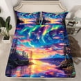 thumbnail image 2 of Manfei Multicolor Aurora Queen Sheet Sets,Galaxy Starry Sky Flat Sheet,Orange Sunset Queen Fitted Sheet For Men Women,Super Cozy Room Decor,4-Piece, 2 of 7