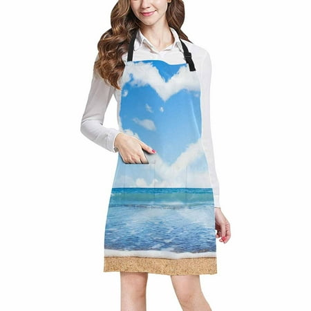 

ASHLEIGH Tropocal Beach and Sea Love Heart Of Clouds On Blue Sky Chef Kitchen Apron Adjustable Strap Waist Ties Front Pockets Perfect for Cooking Baking Barbequing