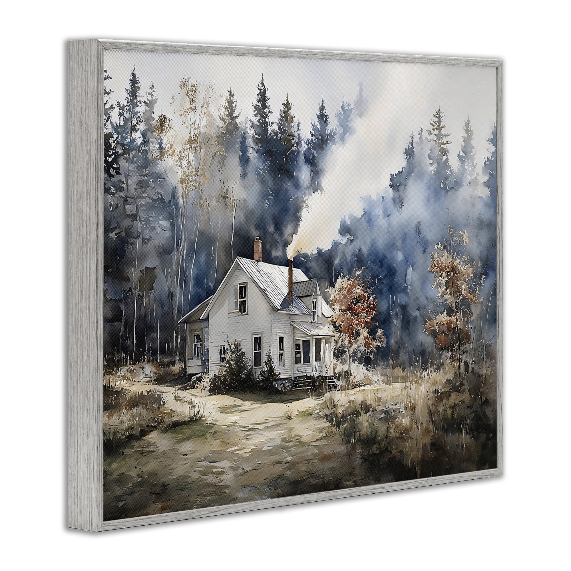 Stupell Industries Indigo Smoke at Woodland Cottage Gray Framed Giclee Art, design by Franklyn Gregory