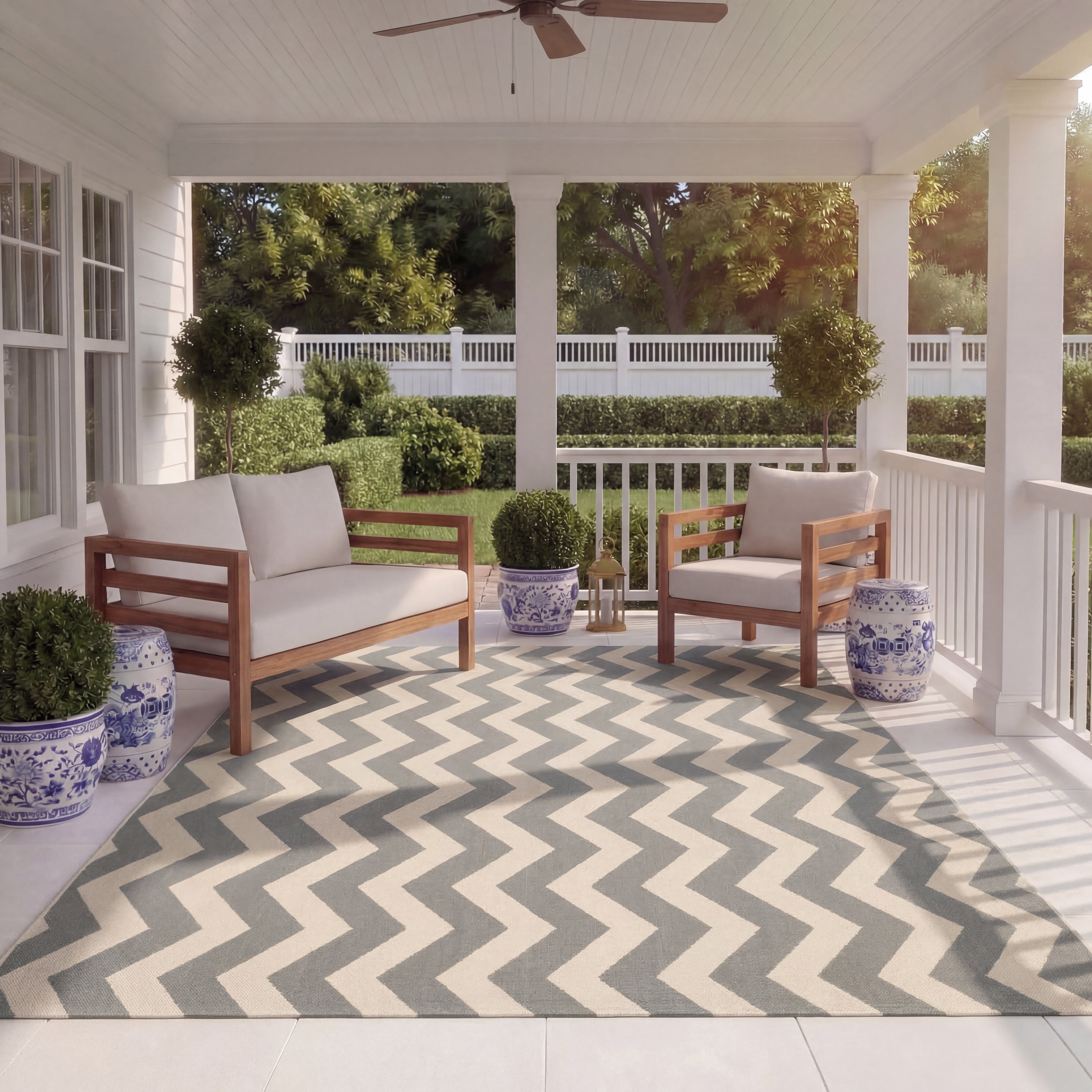 Safavieh Courtyard Ayden Chevron Indoor/Outdoor Area Rug, Gray/Beige, 5'3" x 5'3" Square