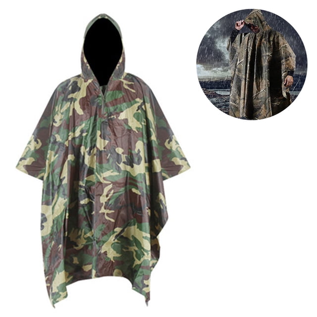 Poncho de lluvia 3 en 1, impermeable, de camuflaje, antidesgarro, chaqueta de lluvia con mangas de murciélago y capuchas