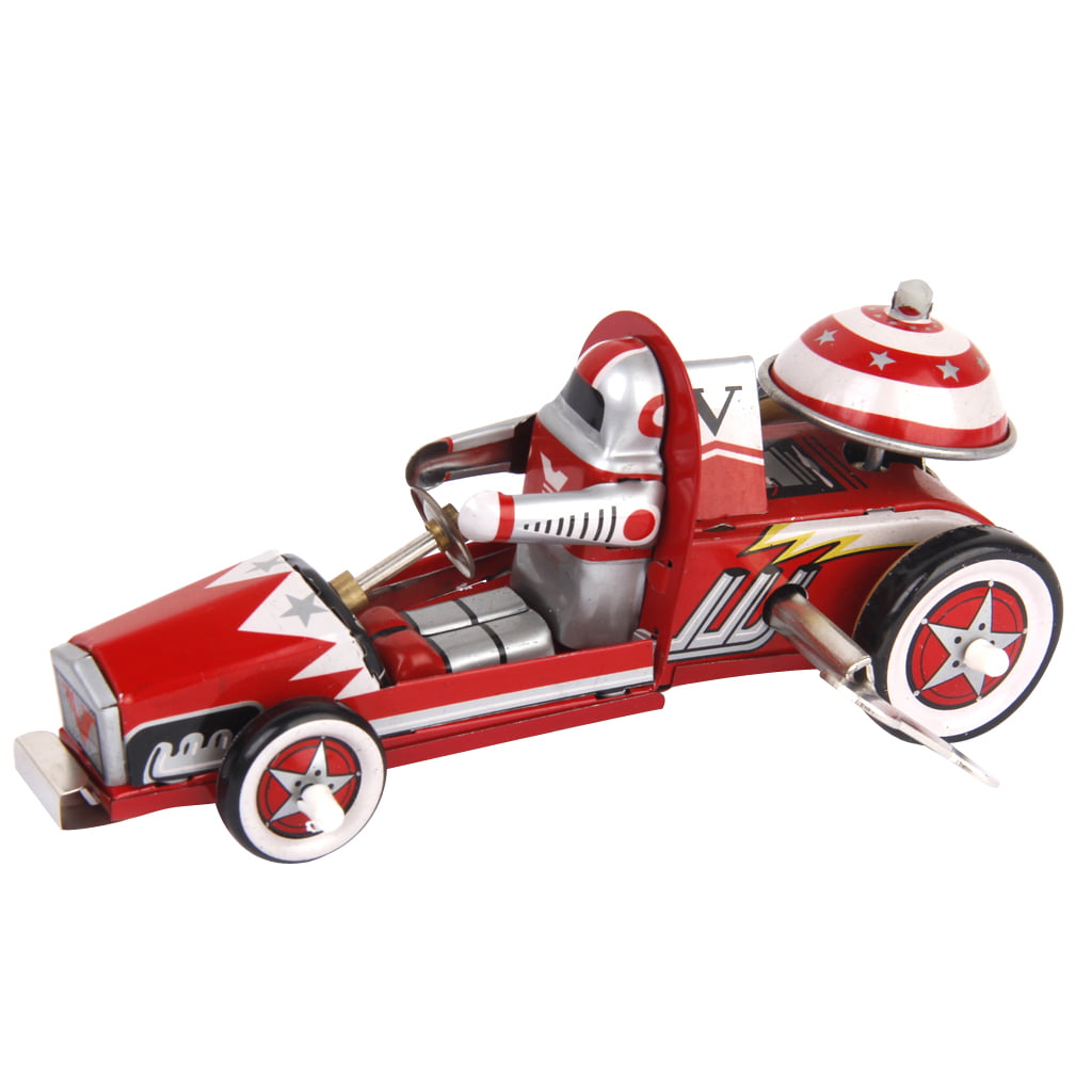 vintage style Collectable Gift Racing Car Racer Model Tin Toy w.Wind Up Key Red 