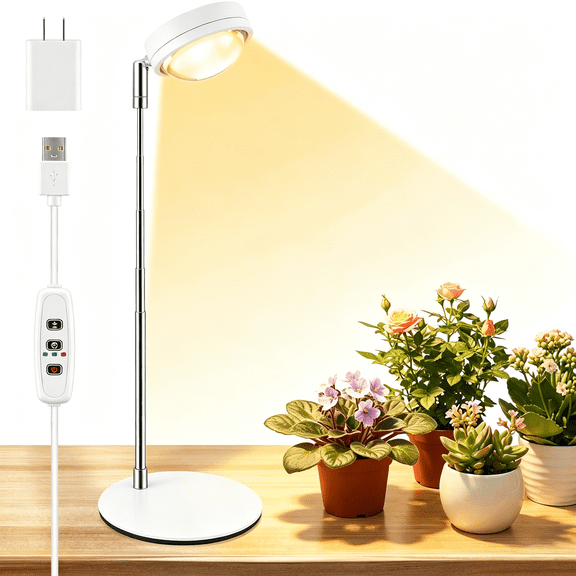 HIBIBUD Plant Grow Light,Full Spectrum Grow Lights Led Spotlight with Metal Base,Desk Plant Growing Lamps with Auto on Off Timer 3/9/12H,6 Brightness Levels,9.8-25.6'' Adjustable Height