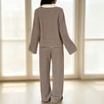 thumbnail image 5 of Textilo Womens 2 Piece Lounge Sets Striped Long Sleeve Collared Top Matching Straight Wide Leg Pants V-Neck Outfit Travel Fall Winter Vacation Loose-Fit Casual Clothes,Brown S, 5 of 6