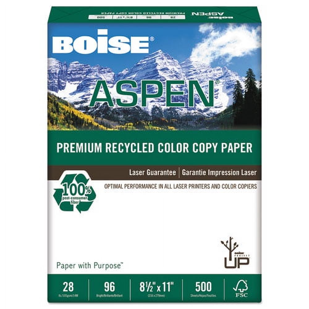 Boise® ASPEN® Premium Color Copy Paper, Letter Size (8 1/2" x 11"), 96 (U.S.) Brightness, 28 Lb, 100% Recycled, FSC® Certified, Ream Of 500 Sheets - image 2 of 2